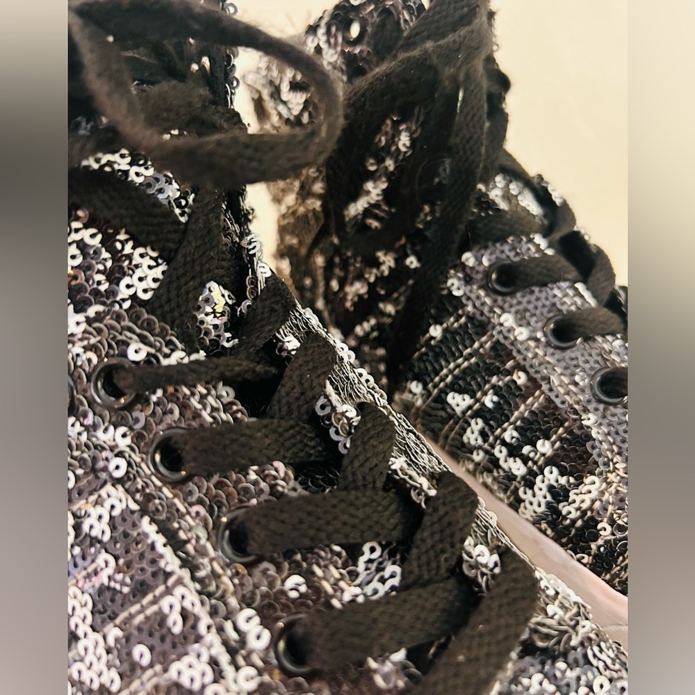Supra Black & Silver Fully Sequined High Top  Skytop Sneakerss Size 7 - Picture 5 of 10